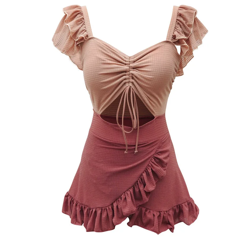 Женский слитный купальник с завышенной талией и контрастными цветами| |