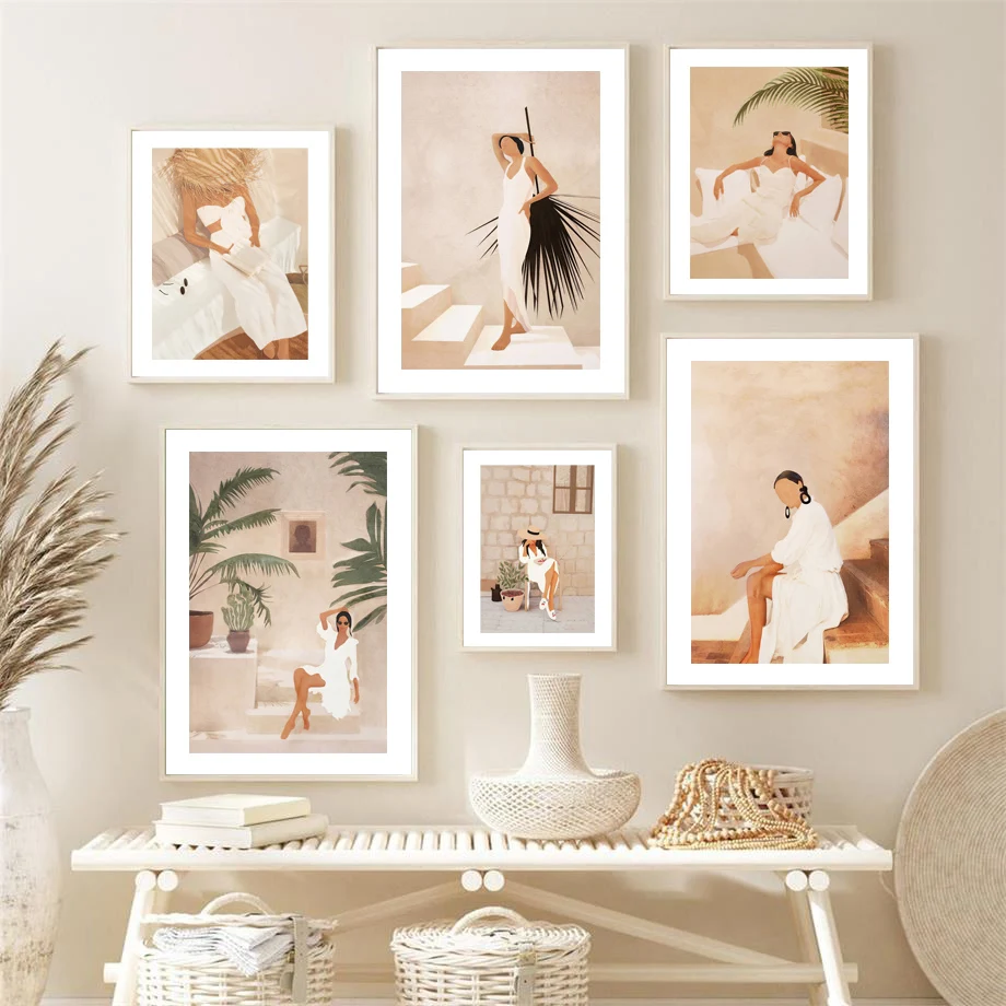 

Abstract Fashion Girl summer Read stairs Rest Wall Art Canvas Painting Nordic Posters And Prints Decor Pictures For Living Room