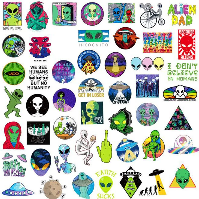 Горячая 50 шт./компл. мультфильм ET Alien НЛО стикер для багажа ноутбук холодильник ноутбук игрушка для скейтборда стикер