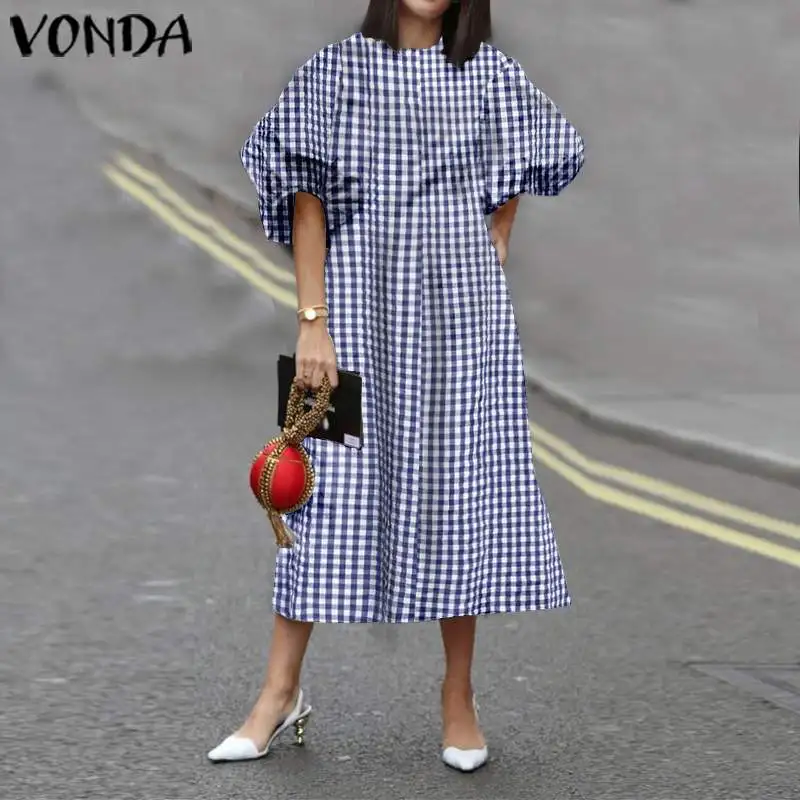 Платье VONDA женское длинное в клетку повседневный празднивечерние вечерний