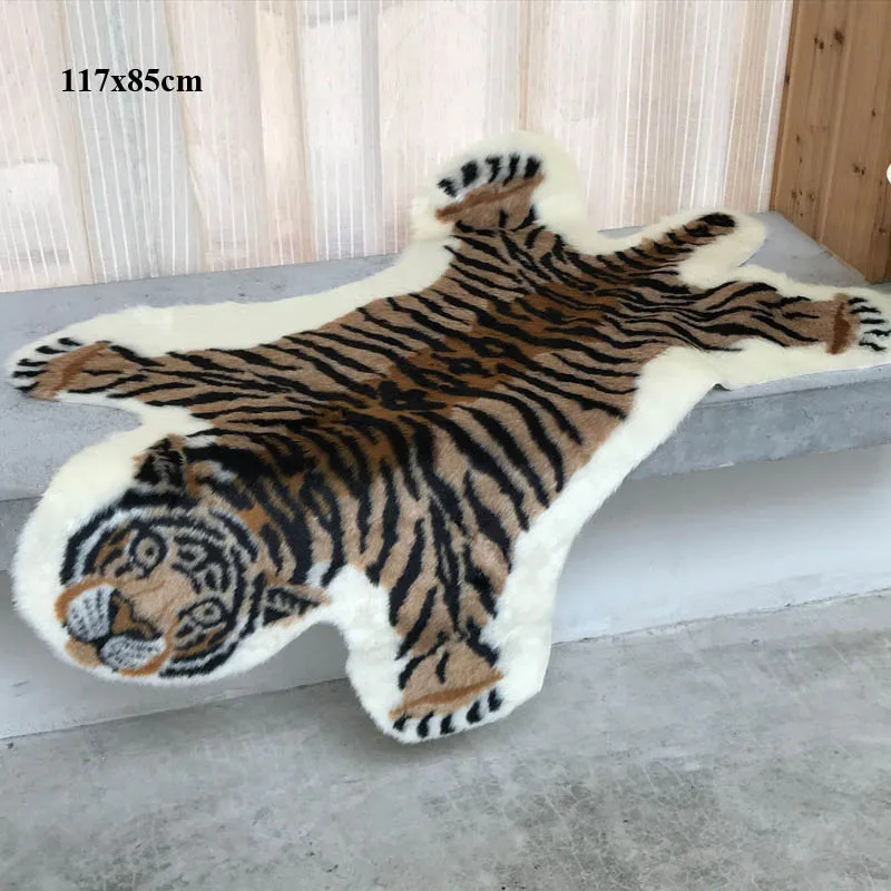 Tiger Print Rug Коврик с принтом тигра, Искусственный Тигр, шерсть, искусственный мех, кожа, для ванной комнаты, Противоскользящий коврик, 117x85 см, животный принт, ковер для дома - Цвет: Tiger Print Rug