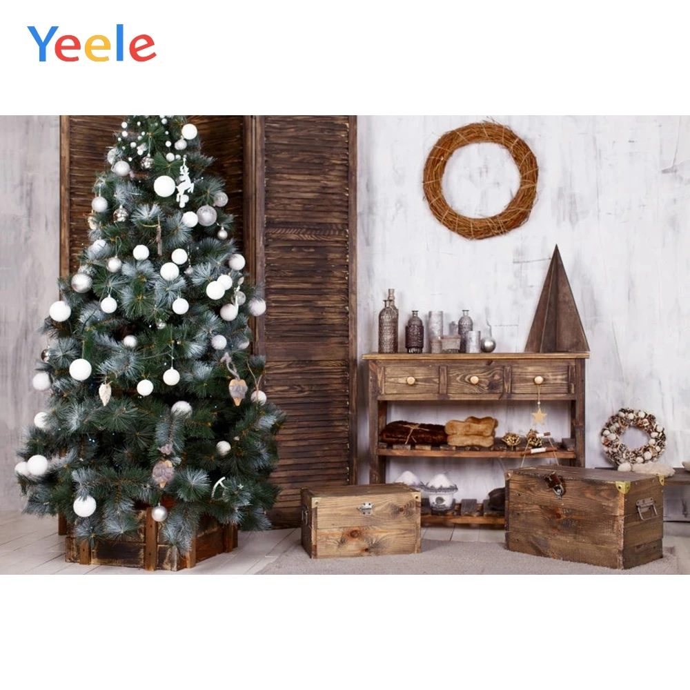 

Виниловый фон Yeele для детской портретной фотосъемки с изображением рождественской елки деревянного ящика винтажный фон для фотостудии