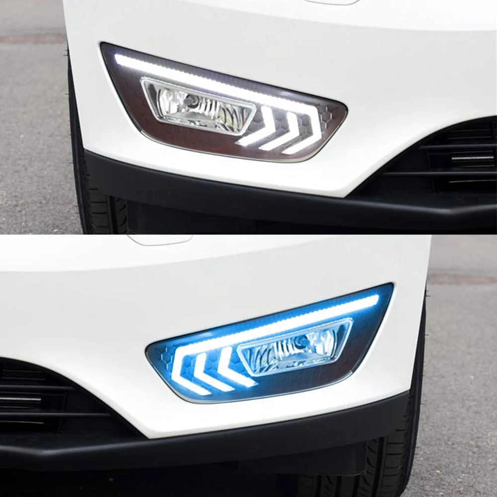 CSGJMY 2PCS For Ford Focus 3 mk3 2015 2016 2017 2018 LED DRL daytime running lights daylight with Yellow signal fog lamp | Автомобили и