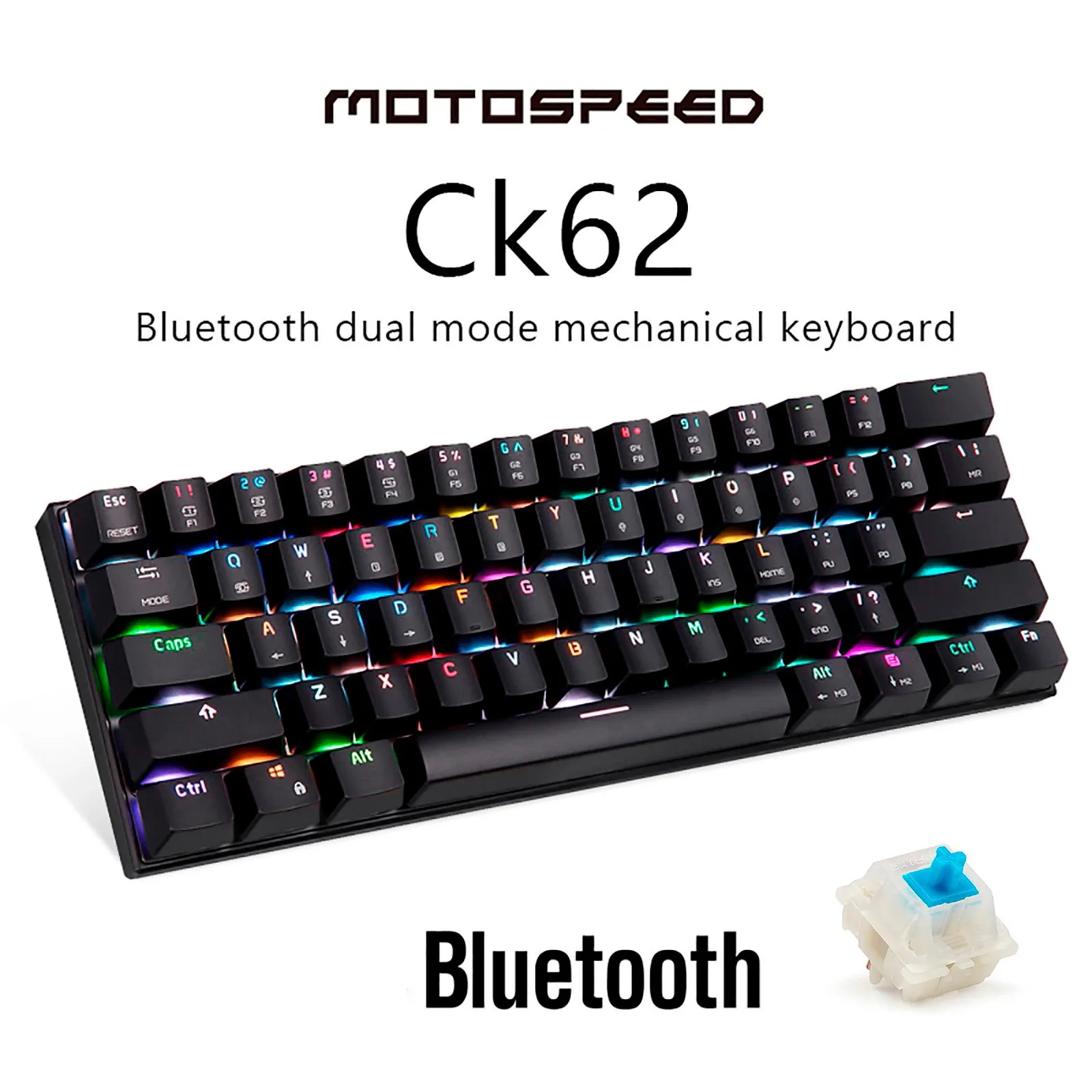 

Motospeed Ck62 Usb Wired Bluetooth Wireless Dual Mode Mechanical Rgb Backlit Gaming Keyboard , 61 Keys Portable Mini Keyboard