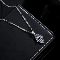 obyb shiny blue zircon hamsa hand of fatima lady crystal pendant jewelry choker vintage necklace for women fashion jewelry gifts