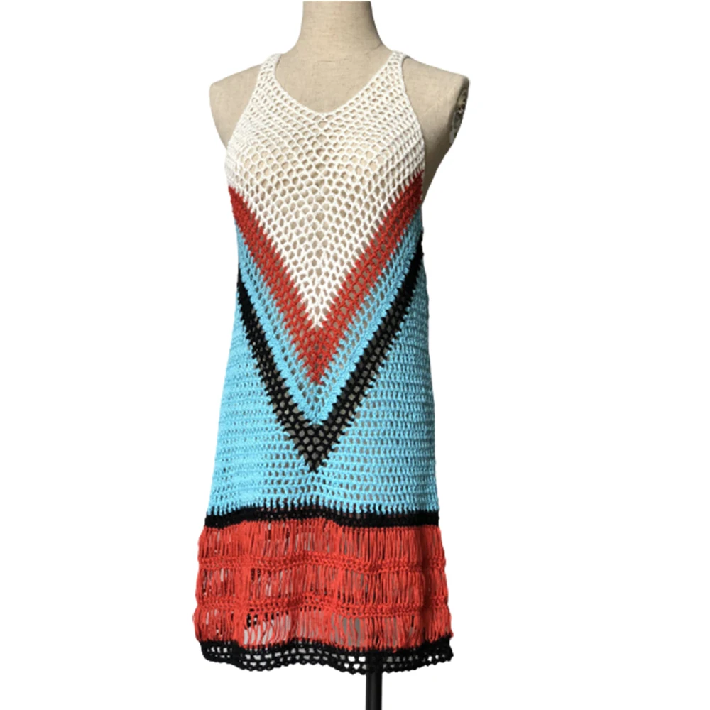 2021 сексуальное пляжное платье без рукавов вязанное крючком трикотажное женское