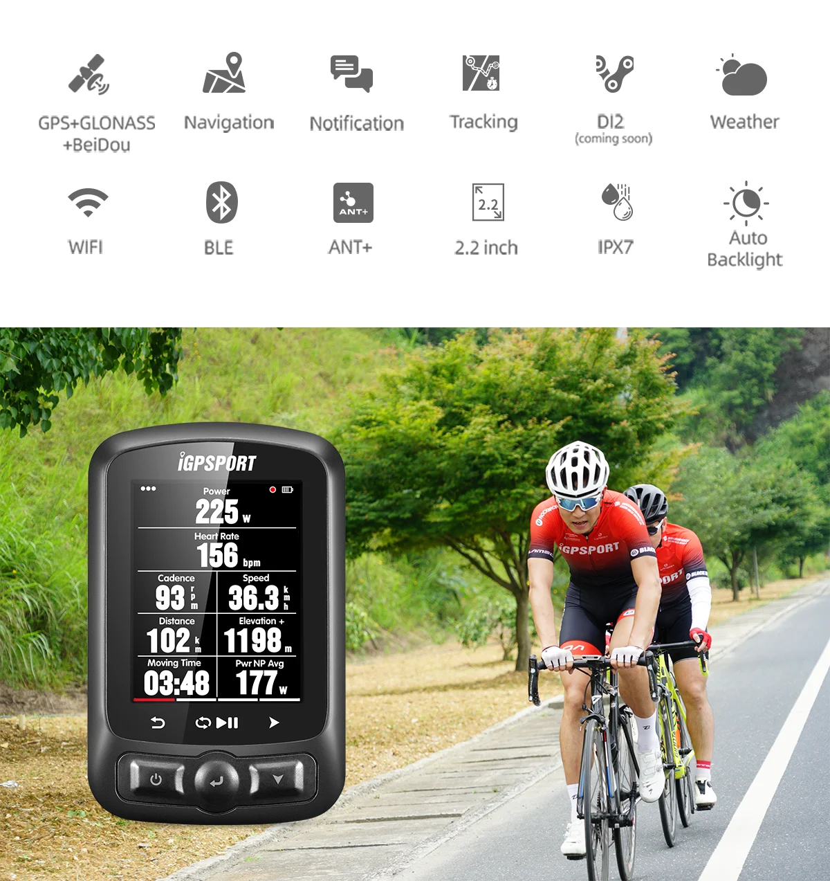 I GPS-порт IGS620 GPS велосипедный компьютер WIFI IPX7 водонепроницаемый ANT + Bluetooth 4 0