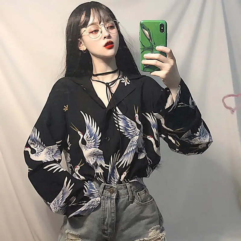 

Spring and Autumn Korean Wind Harajuku Port Wind Loose Joker Crane ins Super Fire Long Sleeve Shirt Shirt Female Student Jacket