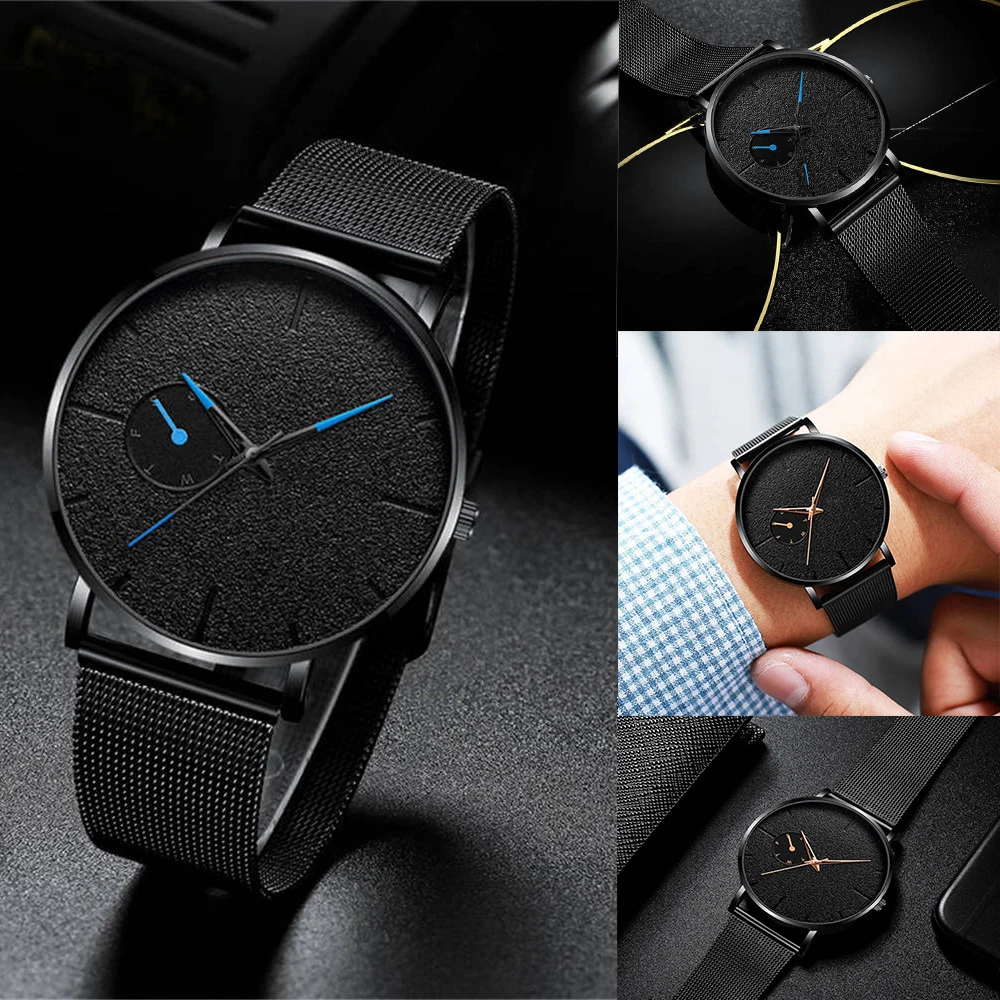 Men's Watch Sports Fashion Casual Ultra-thin Stainless Steel Case Net Belt with Quartz Business Gifts | Наручные часы