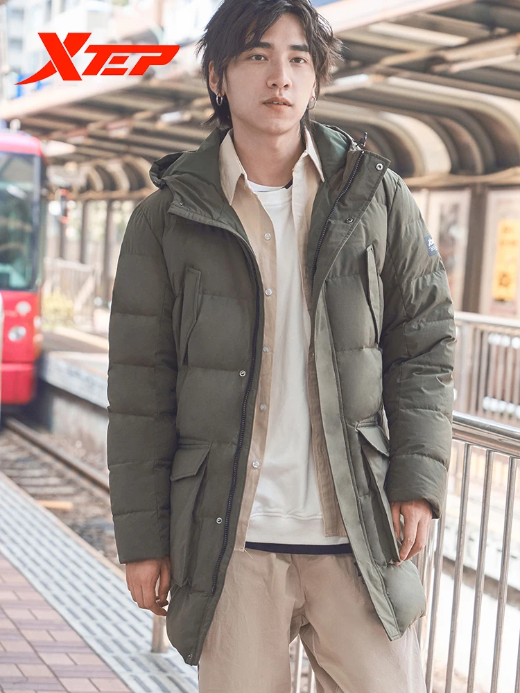 Мужской длинный пуховик с капюшоном Xtep теплая утепленная ветрозащитная Бытовая