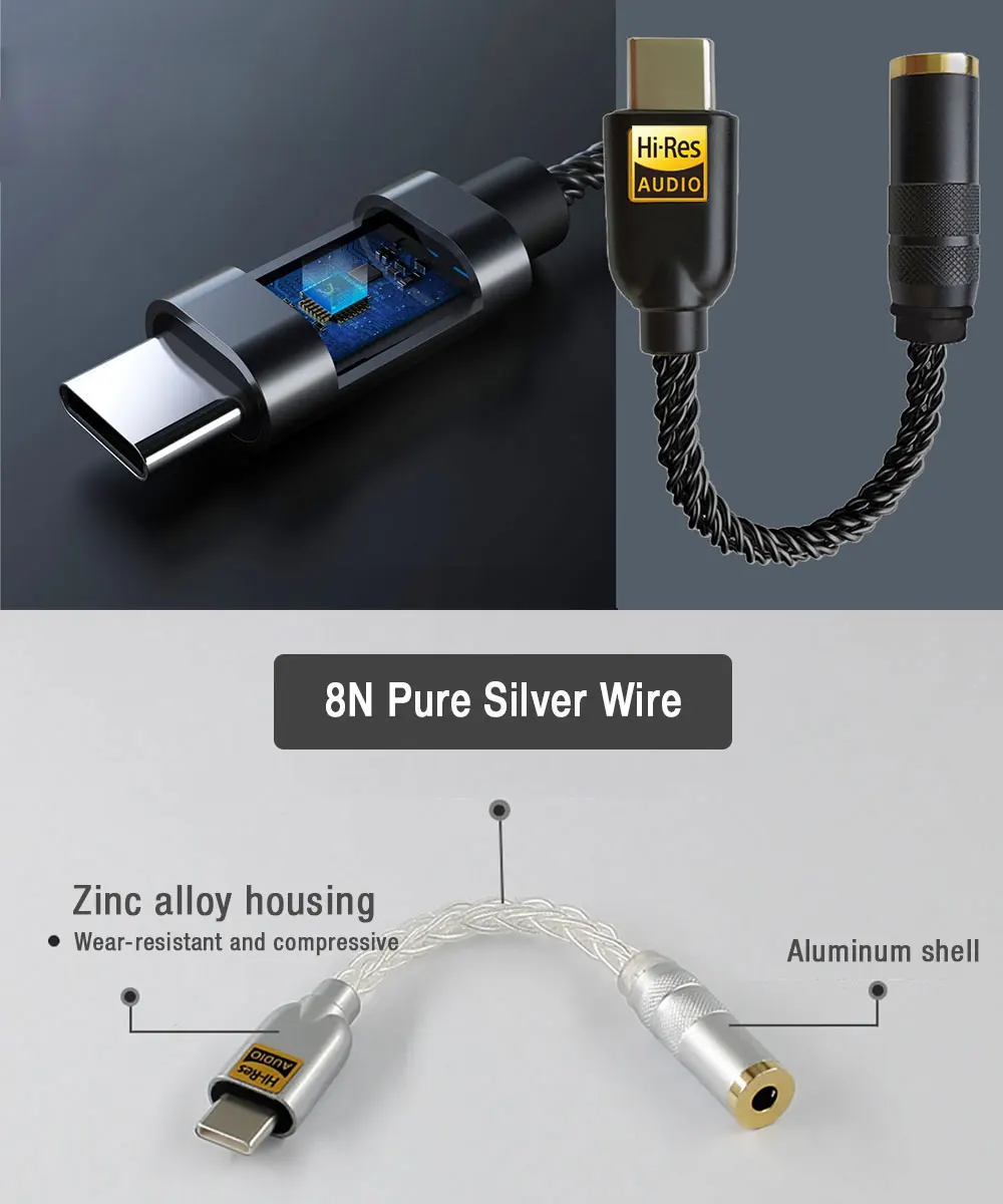 HIFI портативный декодирующий адаптер конвертер USB-C-3 5 мм цифровой декодер Разъем