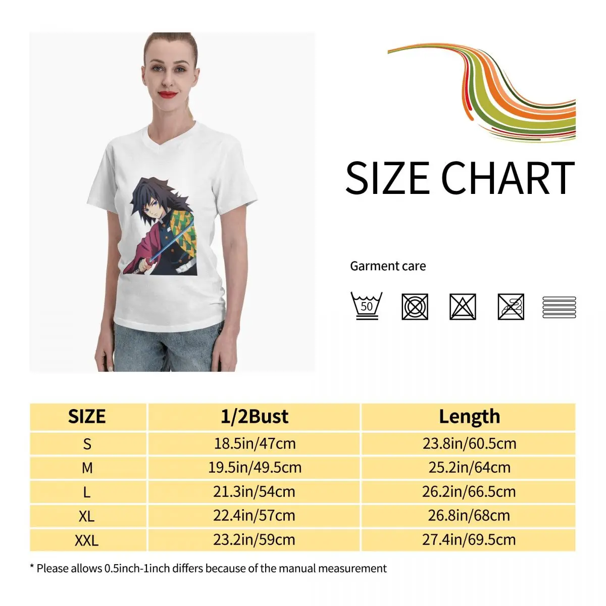 

Anime Fans Tomioka Giyuu 2 womens T Shirts Not easy to shrink V-neck T-shirt with short sleeves