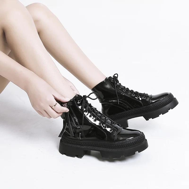 Модные короткие ботинки Ботинки martin из натуральной кожи Женские Ботильоны на