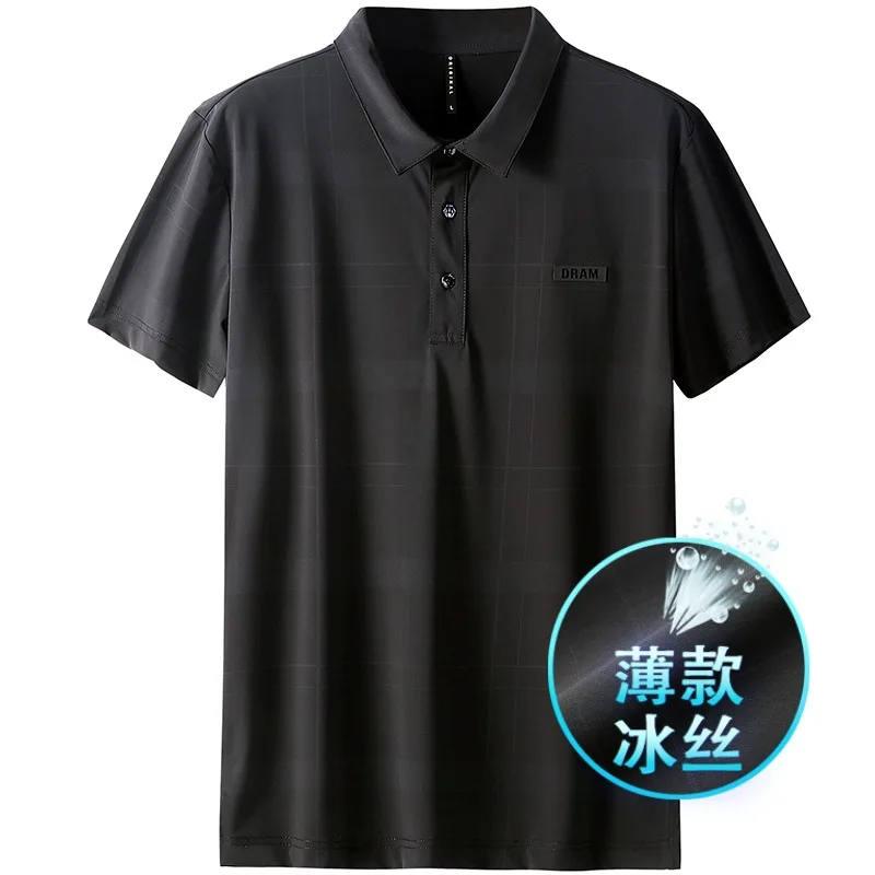 

Summer silky and breathable Lapel knitted T-shirt men's ice silk seal business casual Polo Shirt Short Sleeve men's 6509