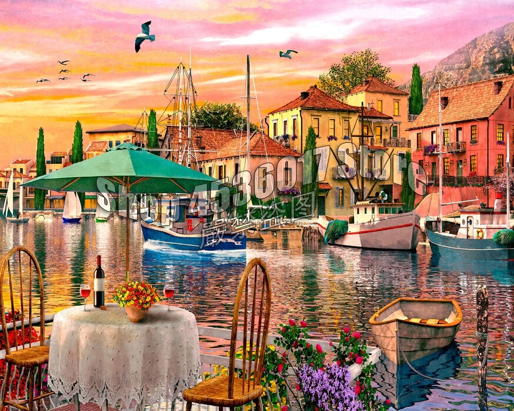 Diy Алмазная картина полностью квадратная вышивка крестом мозаика закат Харбор