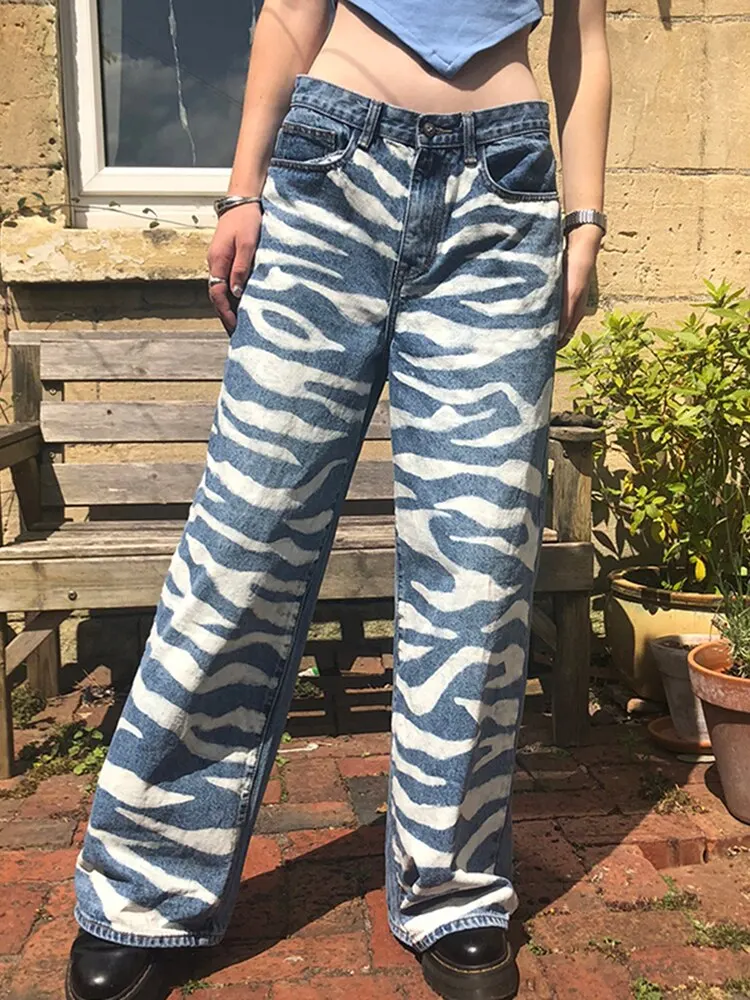 Длинные джинсы Y2k штаны брюки с зеброй женская уличная одежда в стиле Харадзюку