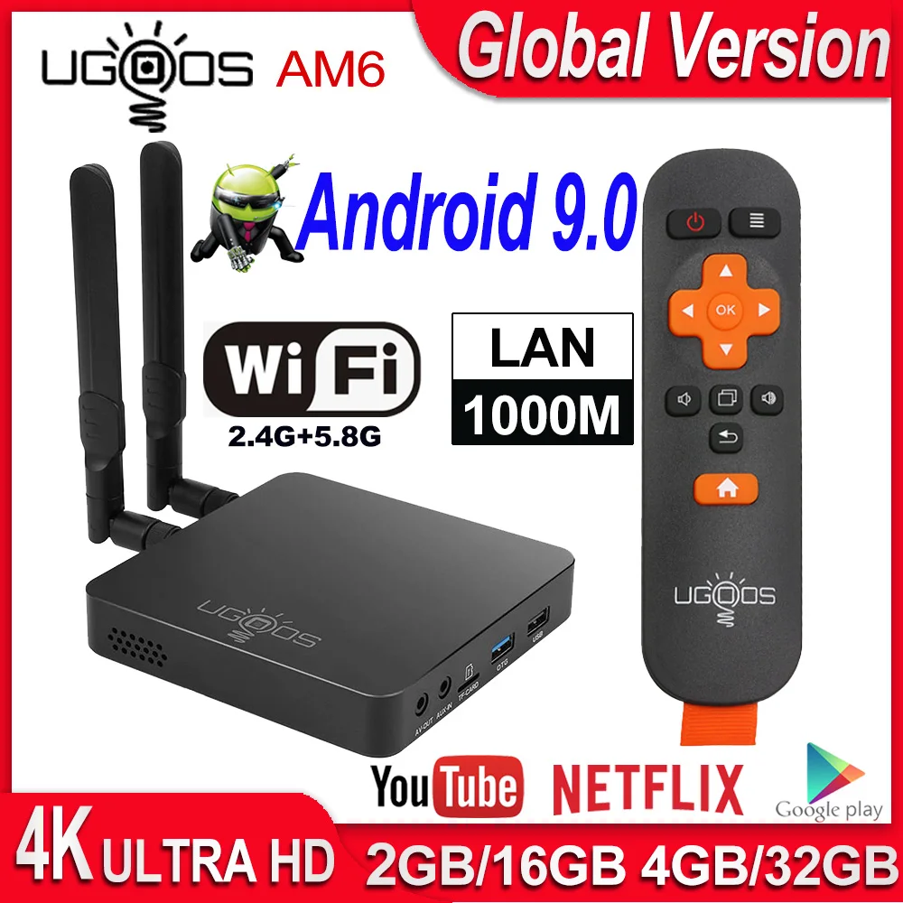 ТВ приставка UGOOS AM6 pro Android 9 0 Amlogic S922X Smart TV BOX DDR4 4 Гб RAM 32 Dual WiFi 1000M BT 5 4K