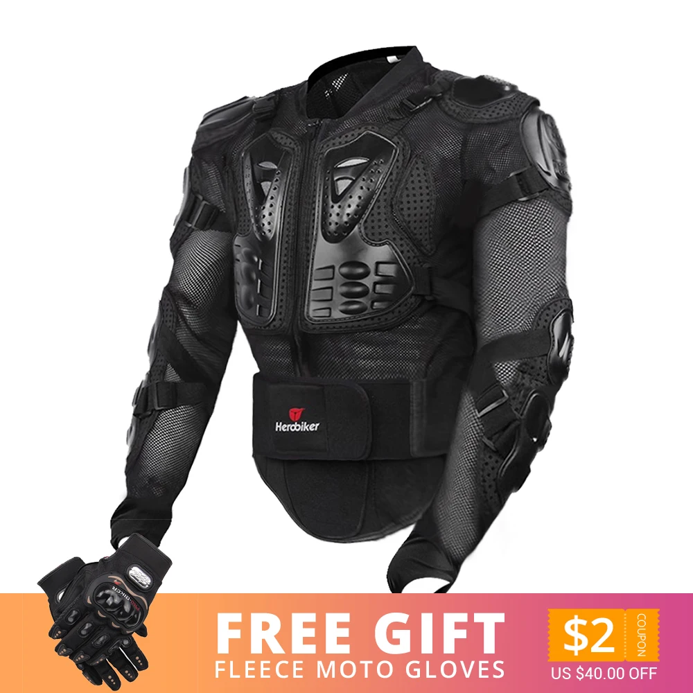 Only Jacket BK HEROBIKER мотоциклетная куртка мужская полное тело мотоциклетная Броня мотокросса гоночная Мото куртка для езды на мотоцикле защита размер S-5XL - Цвет: Only Jacket BK