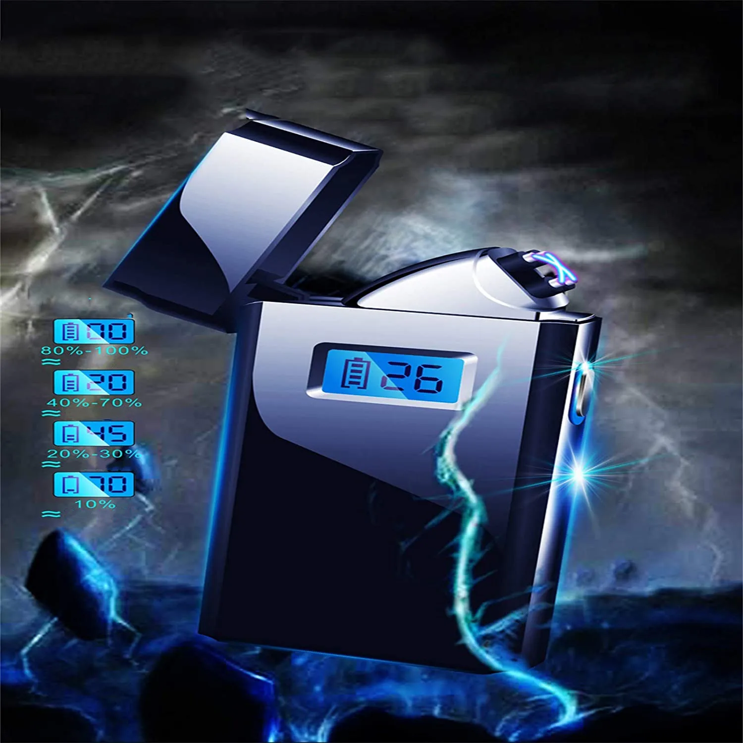 

Electric Display USB Lighter Rechargeable Dual arc Plasma Lighter on Screen Digital Windproof Flameless Lighter Candle Lighter