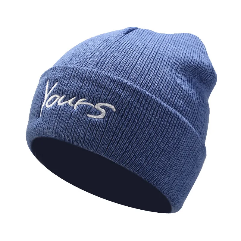 Вязаная шапка с вышитыми буквами зимняя женская короткие мужские шапки манжеты