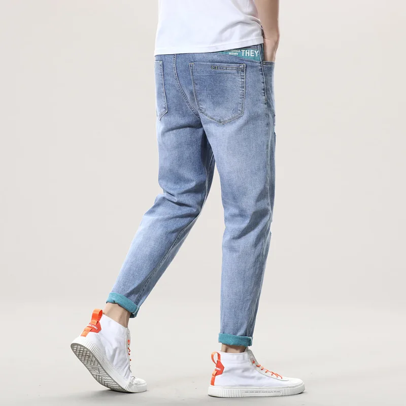 Весна/Лето 2020 новые джинсы мужские синие эластичные шаровары Маленькие ноги