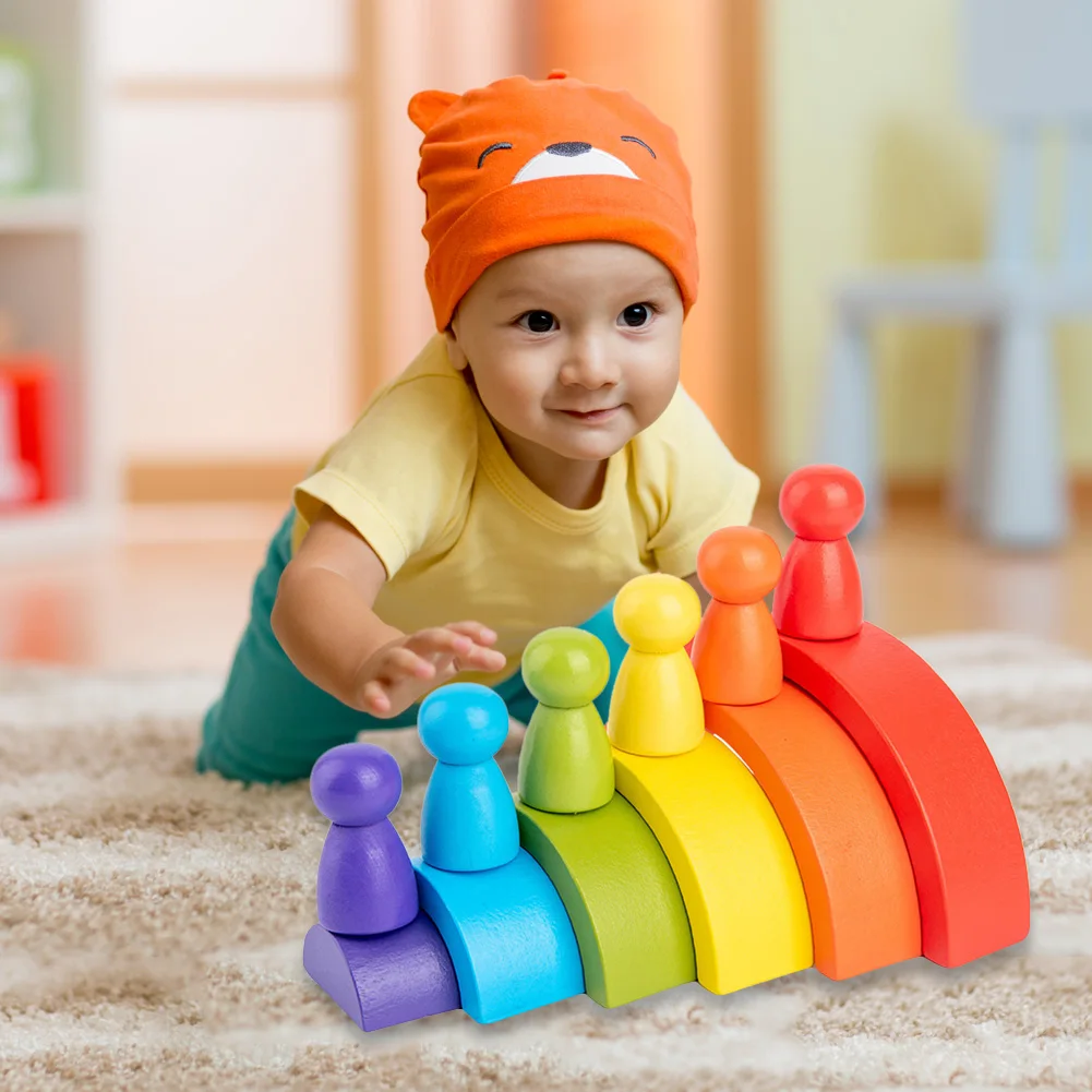 

New Rainbow Wooden Baby Toys Montessori Creative Rainbow Building Blocks Wood Jenga Game Early Educational Toys for Kids