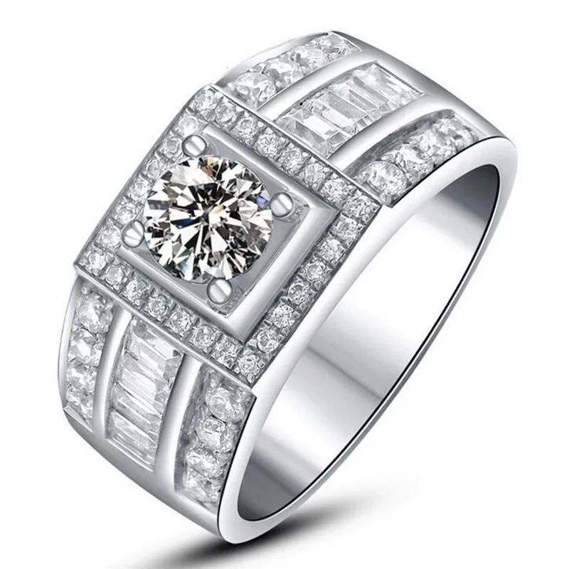 Мужское кольцо из серебра 925 пробы с имитацией бриллианта|jewelry wedding rings|diamond