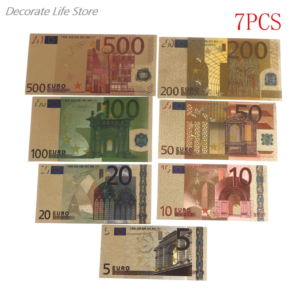 Памятные заметки с покрытием 24 каратным золотом евро 7 шт. коллекция сувениров