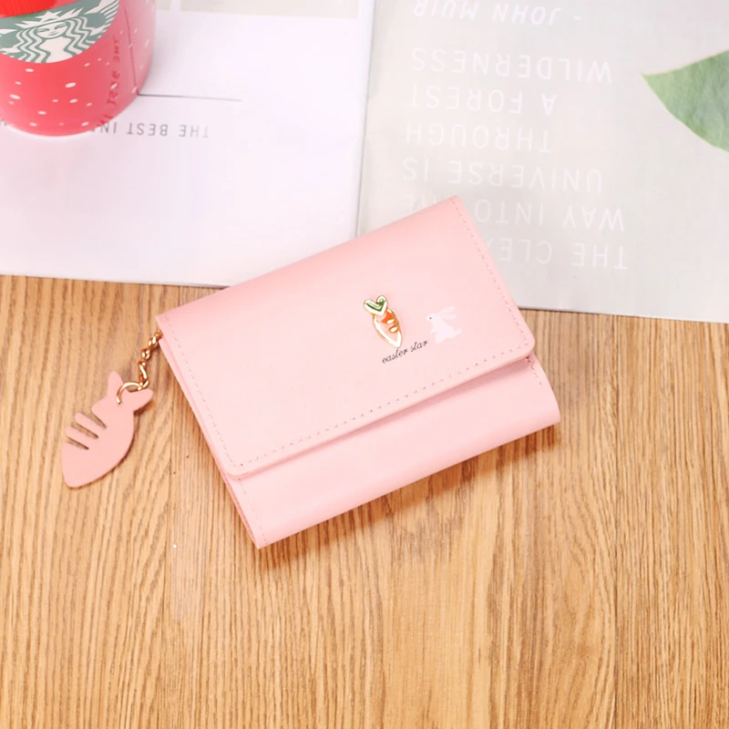 

New Model Fishbone Pendant Cute Little Rabbit Carrot Pattern Printing Solid Wallet Card Bag High-capacity Lovely Girl Wallet