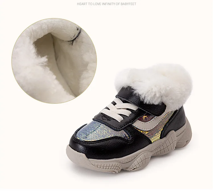 Scsech/зимние ботинки для девочек детские кожаные кроссовки с блестками плотные