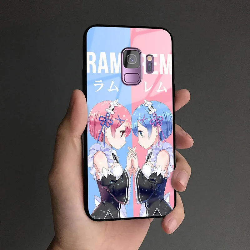 Re Zero Аниме Ram Rem Emilia чехол для телефона для samsung Galaxy S8 S9 S10e S10 Note 8 9 10 Plus закаленное стекло Мягкий силиконовый чехол