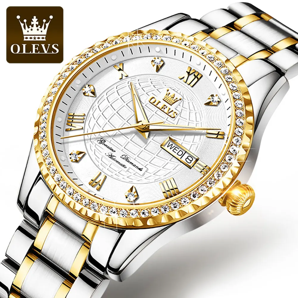

OLEVS Men Mechanical Watch Luxury Automatic Diamond Sports Watches Stainless Steel Waterproof Business Clock Relogio Masculino