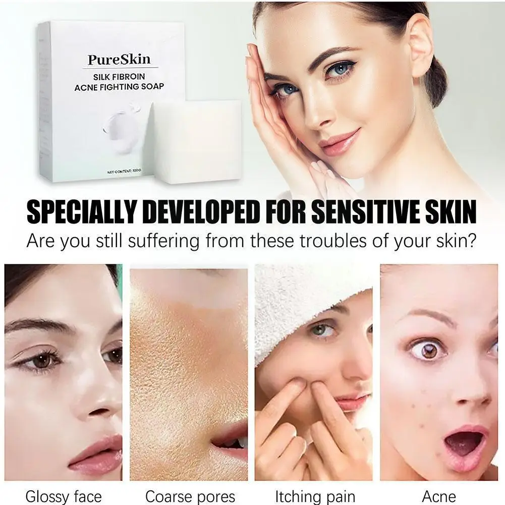 

100g Silk Protein Skin Repair Facial Cleaning Soap Remove Soap Bath Oil Handmade Mites Blackheads Control Use J4J7