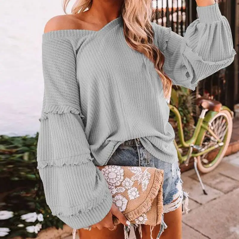 

Свободные футболки, повседневная рубашка из вафельной ткани, Осенние хлопковые топы, новинка, осенние женские футболки в европейском и амер...