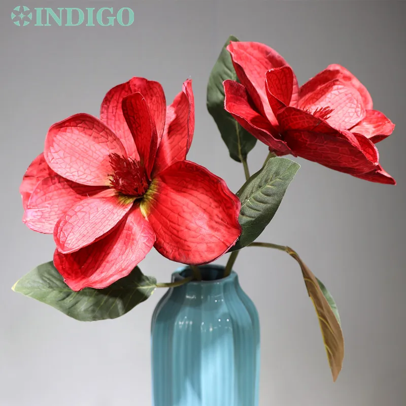 Beste Indigo-Groothandel 50 Stuks Magnolia Orchidee Grote Zijden Magnolia Decoratieve Kunstbloem Wedding Flower Party Event Spiegel Bloem