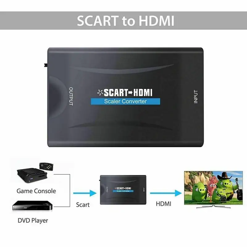 Фото 1080P SCART To HDMI Video Audio Upscale Converter AV Signal Adapter Receiver For HDTV Sky Box STB TV DVD With US/EU Power Plug 1080P SCART To HDMI Video Audio Upscale Converter AV Signal Adapter Receiver For HDTV Sky Box STB TV DVD With US/EU Power Plug