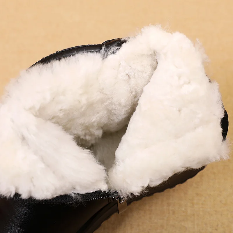 

GKTINOO 2021 Women Snow Boots Winter Flat Heels Ankle Boots Women Warm Platform Shoes Leather Thick Fur Booties