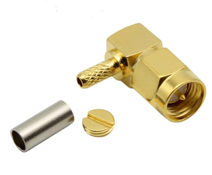 10pcs RF Connector Brass Gold Plated SMA Male Plug Right Angle for Crimp Coaxial RG174 RG316 RG178 LMR100 Cable