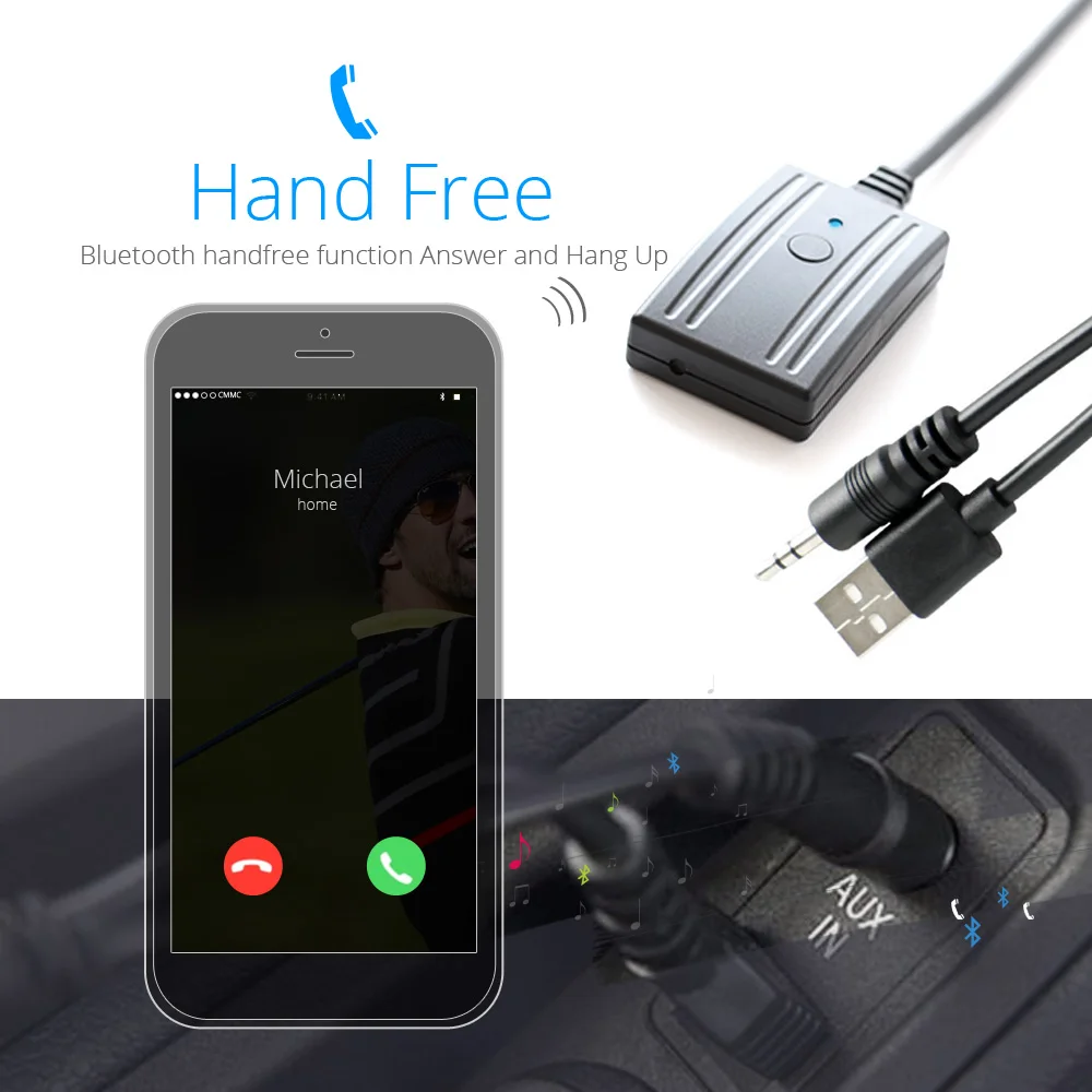 Universal Car 12V Bluetooth 5.0 Kit Phone Call Handsfree Adapter Wireless Radio Stereo AUX-IN Aux Cable USB 3.5MM Jack Plug | Автомобили и