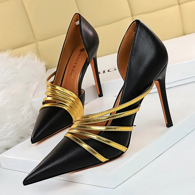 

2022 Spring Luxury Women 9cm Stiletto High Heels Pumps Scarpins Designer Lady Black Heels Wedding Bridal Prom Shoes Plus Size