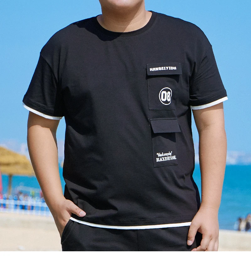 Уличная мужская японская футболка с карманом большие размеры мужские хлопковые