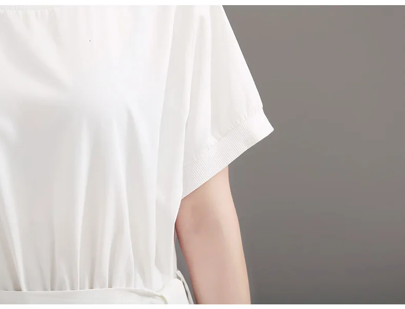 [EAM] New Spring Summer Round Neck Short Sleeve Hem Dot Irregular Plaid Printed Loose Dress Women Fashion Tide JT0880
