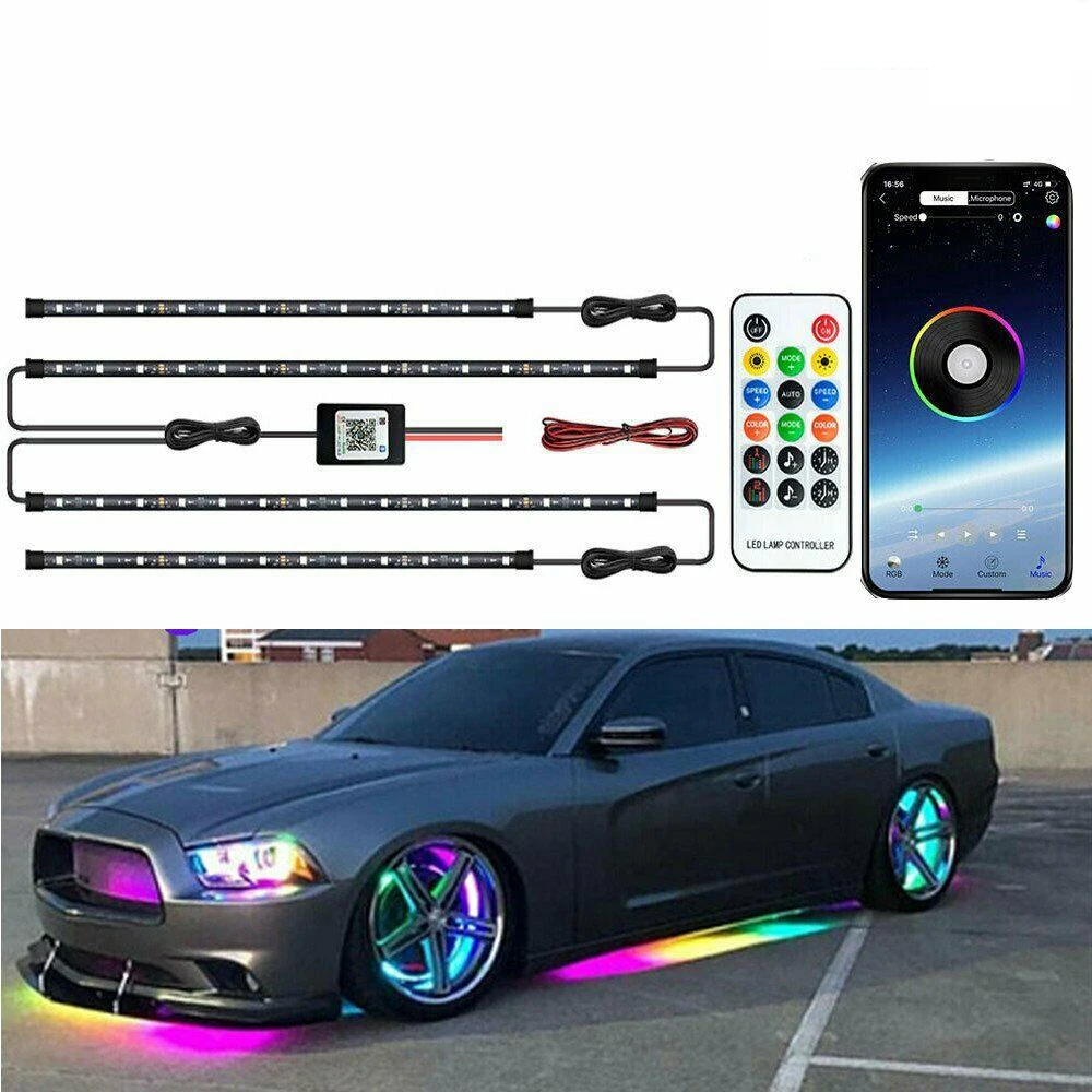 

RGB Dreamcolor Led Car Underglow Light Flexible Strip Music Bluetooth APP Remote Control Car Led Neon Light Atmosphere Lamp