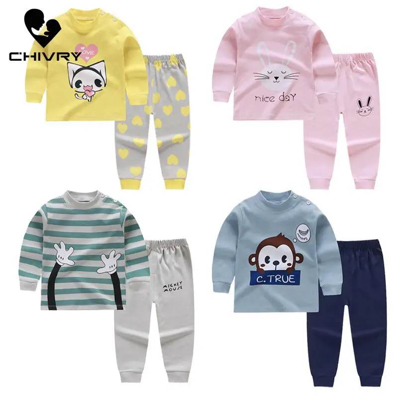 Футболка с длинным рукавом круглым вырезом и штанами для новорожденных девочек