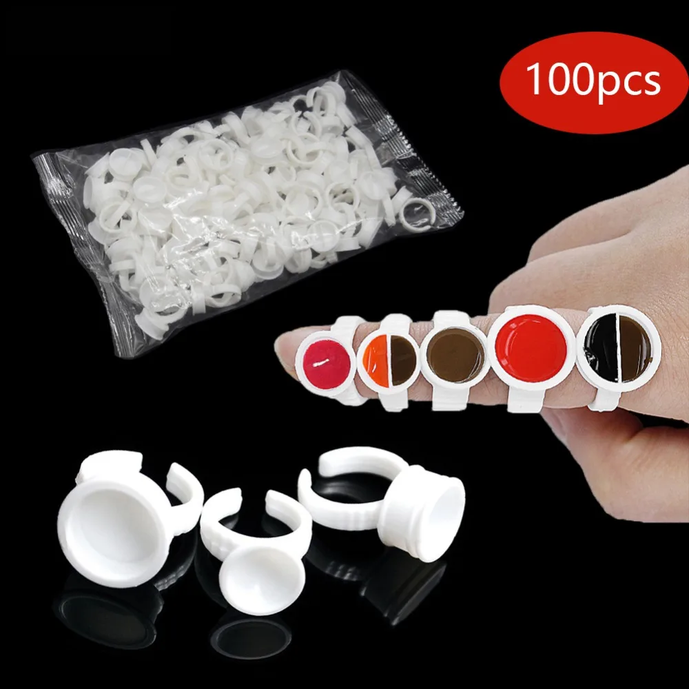 

100pcs White Disposable Tattoo Ink Rings Cups S/L Eyebrow Lip Tattoo Pigments Holder Ring Container Permanent Makeup Accessories