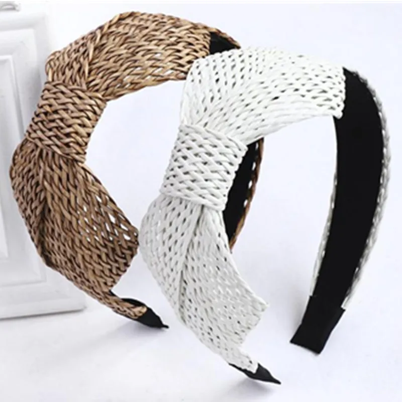 Summer Side Bowknot Rattan Hairband for Women Hair Accessoreis All Match Head Band Adults Headwear Weaving Hairband Bow images - 6