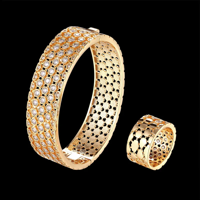 Элегантный браслет и кольцо Lanruisha набор ювелирных изделий шестигранный