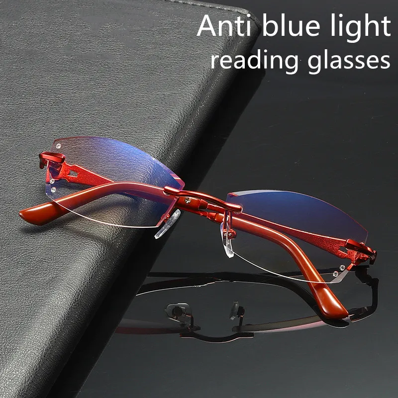 

Anti Blue Light Rimless Diamond Cutting Reading Glasses Women Computer Eyeglasses Female With Diopter +1.0 1.5 2.0 2.5 3.5 4.0
