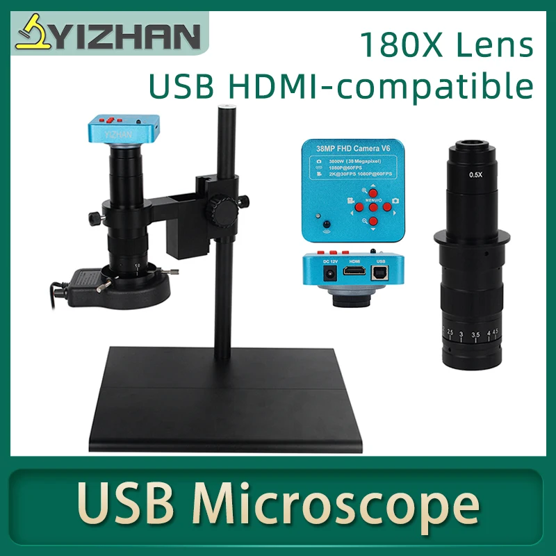 38MP HDMI-совместимый USB 2K 60FPS промышленный электронный цифровой 180X видеомикроскоп