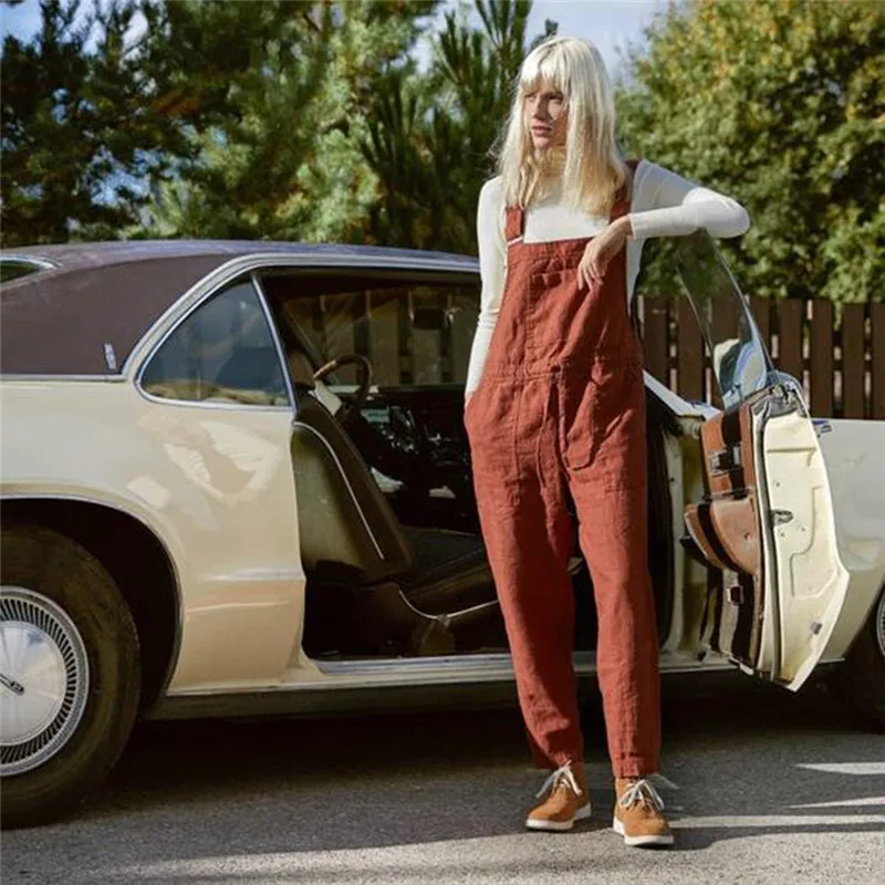 Для женщин однотонные брюки с широкими штанинами комбинезоны 2021 Повседневное Old